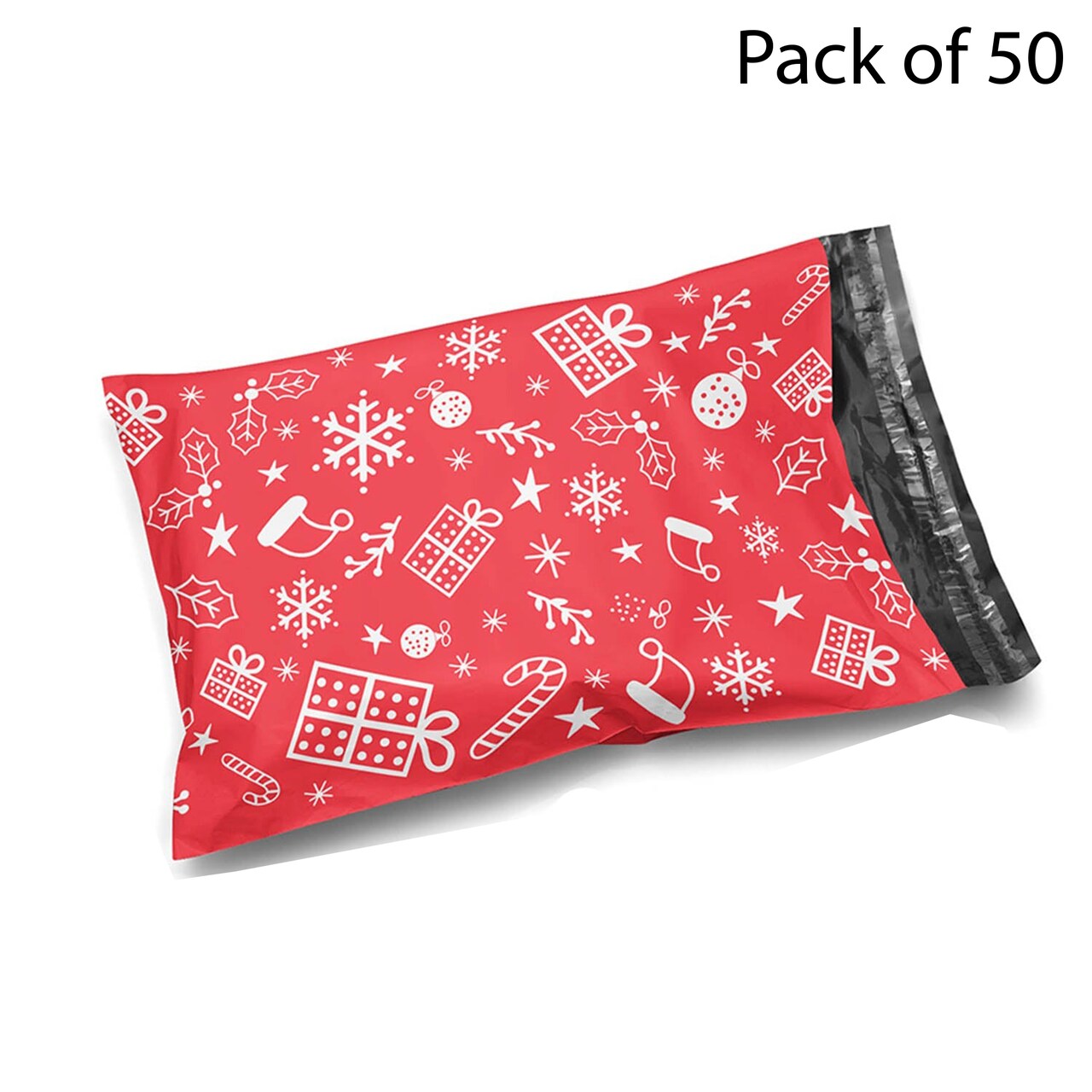 10 x 13 Red Christmas Gift Cluster Ornaments Santa Hat Winter Holiday Poly Mailer Bags Waterproof Shipping Mailing Envelopes 2 Mil – Permanent Adhesive Seal
